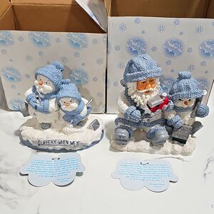 Snow Buddies Figurine Lot Slippery When Wet & Santa Toy Maker Flurry W/ Box Tags